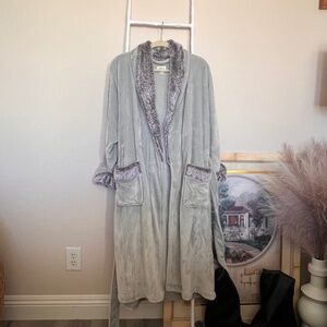 World Market Gray Faux Fur Plush Bath Robe in Gray - One Size